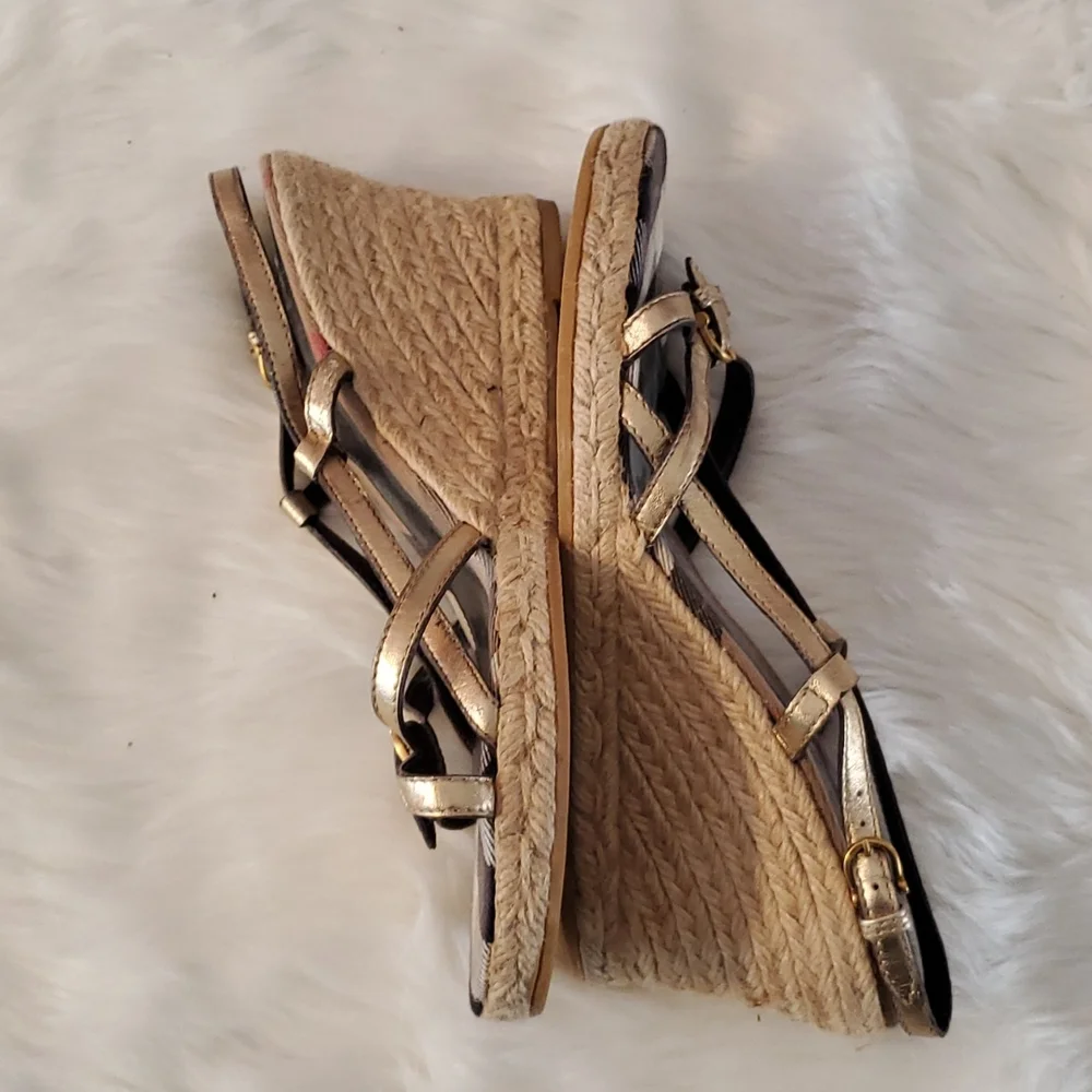 Burberry Women Espadrilles Sandals Size 40 Gold Logo Stripe